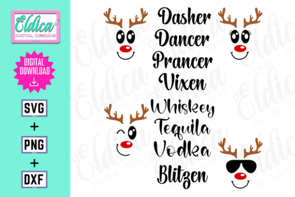 Reindeer Names SVG, Funny Christmas SVG for Graphics & Crafts